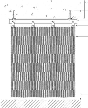 Schematic of a suspended mesh curtain and its overhead track connection