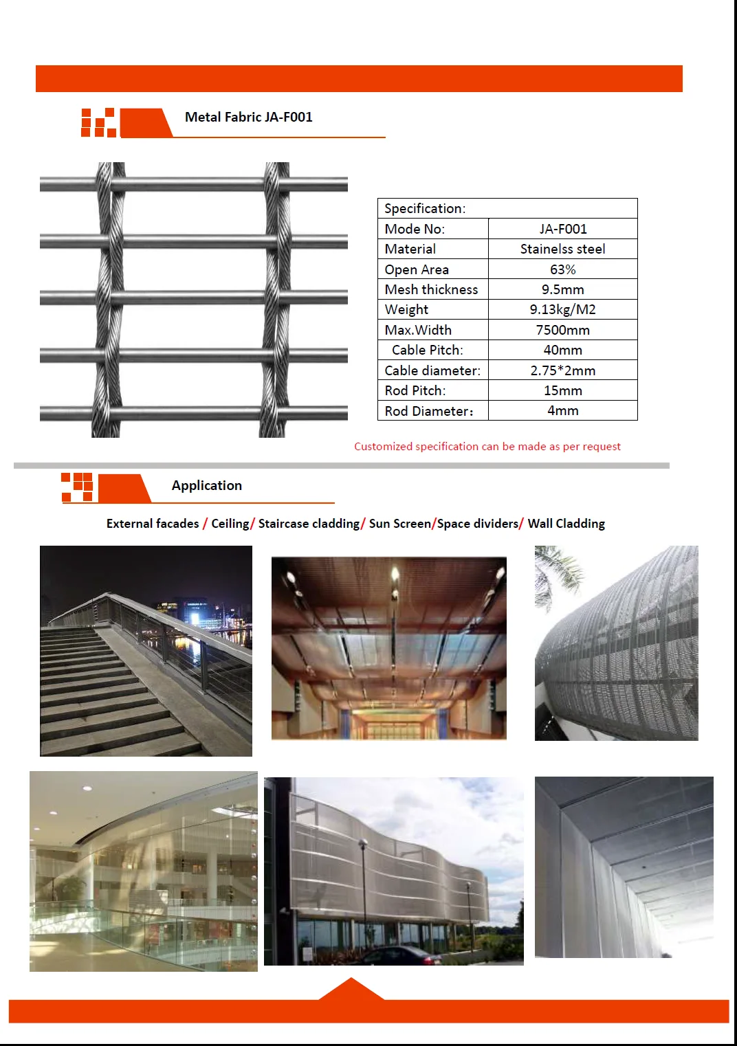 JA-Y010 rigid architectural metal mesh sample edge in gold finish