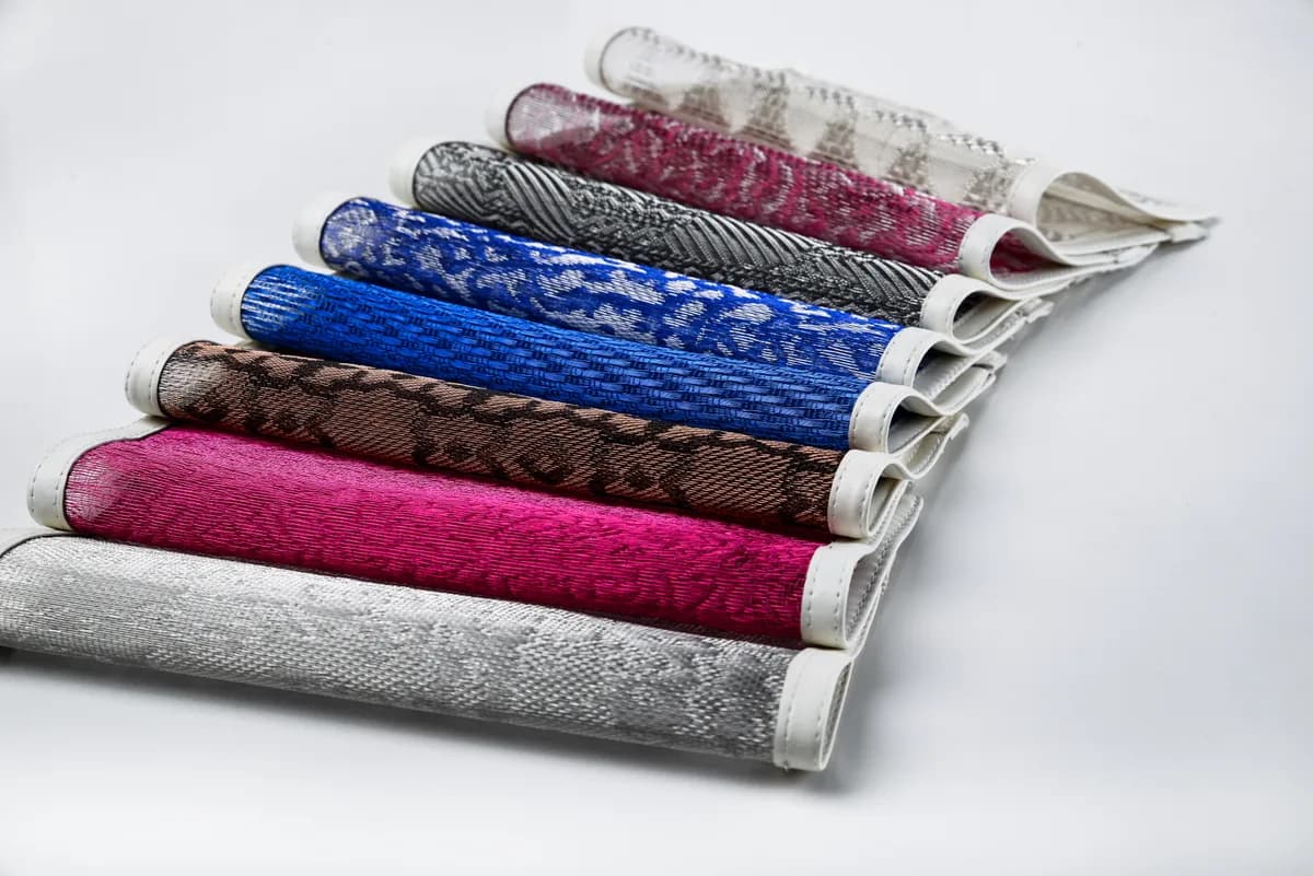 Architectural metal mesh material and finish directions shown as separate colour and substrate options