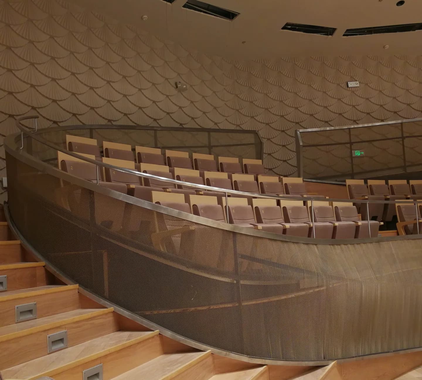 Jinji Lake Concert Hall curved mesh balustrade near the seating from the project archive